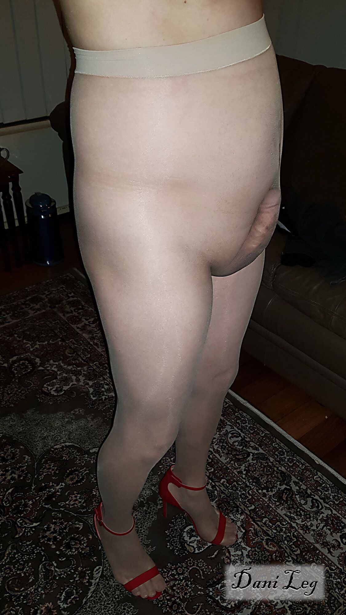Curvy Legs, Nude Pantyhose and Hot Red Nails and Shoes