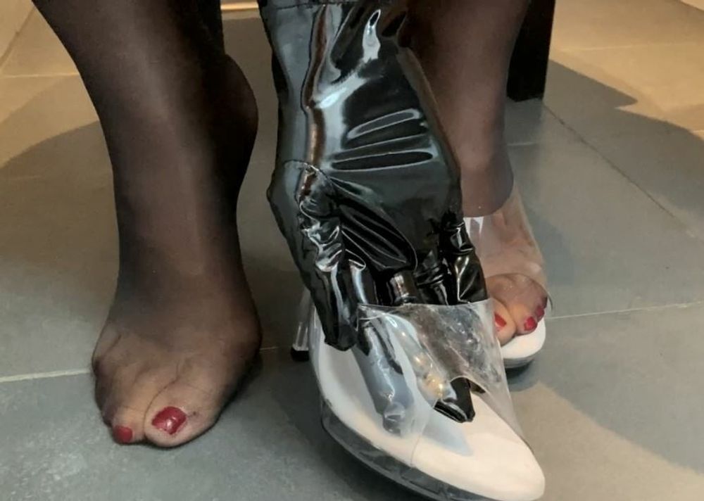 Clear High Heel Mules Pissing #14