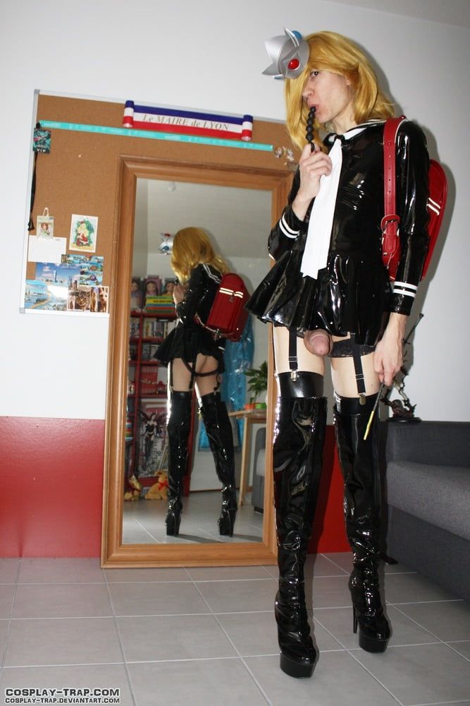 Rosalina latex schoolgirl uniform and mirror #7