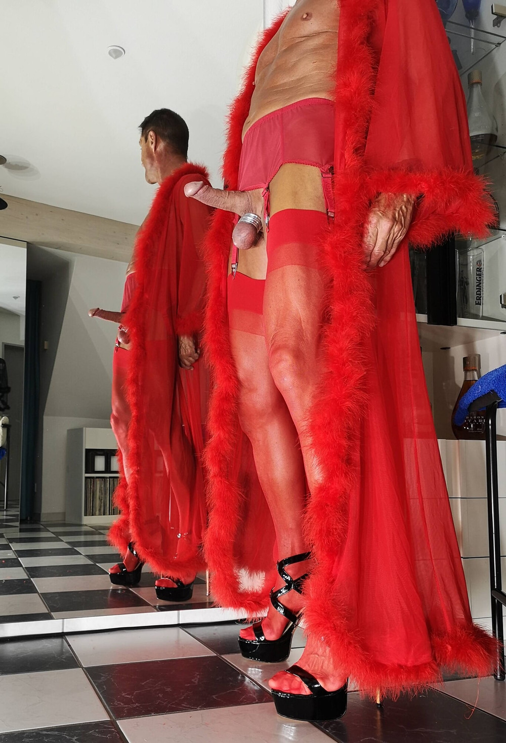 Boner in red Marabou Negligee at Lounge #25