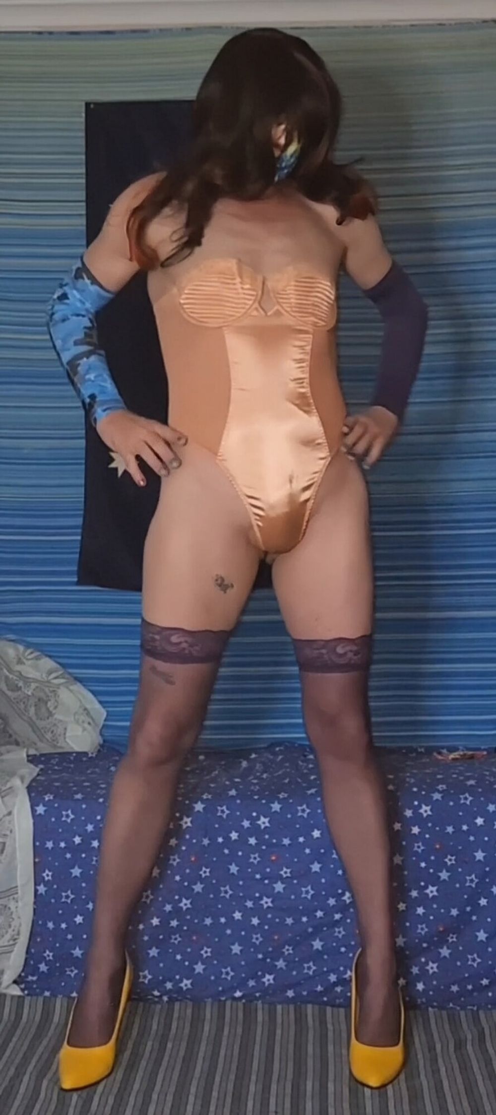 My gorgeous old style lingerie suit and purple stockings  #39