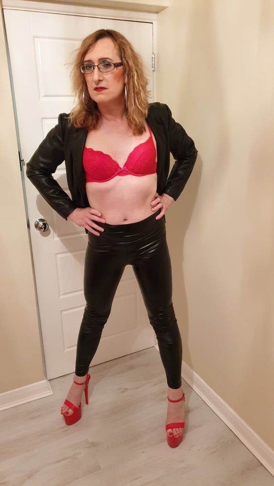 Black Tight PVC Leather Look and Huge Heels Essex Girl Lisa #9