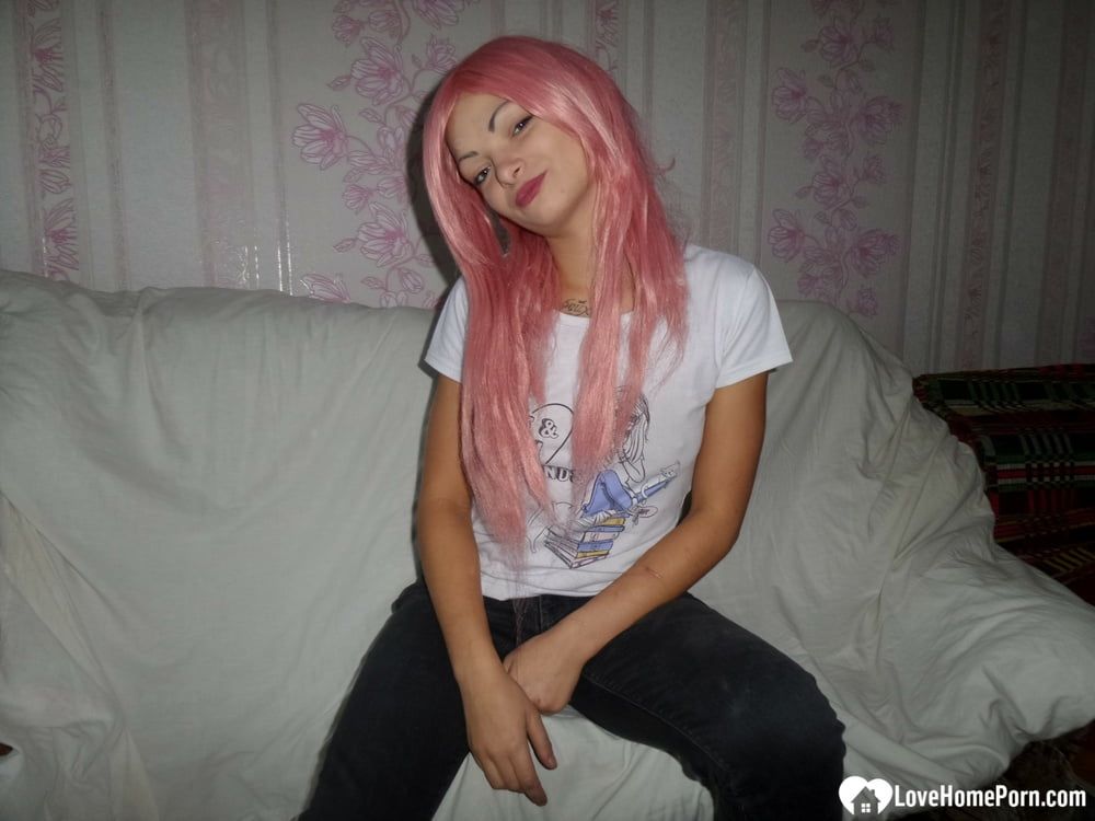 Mesmerizing pink-haired friend shows me her goods #5