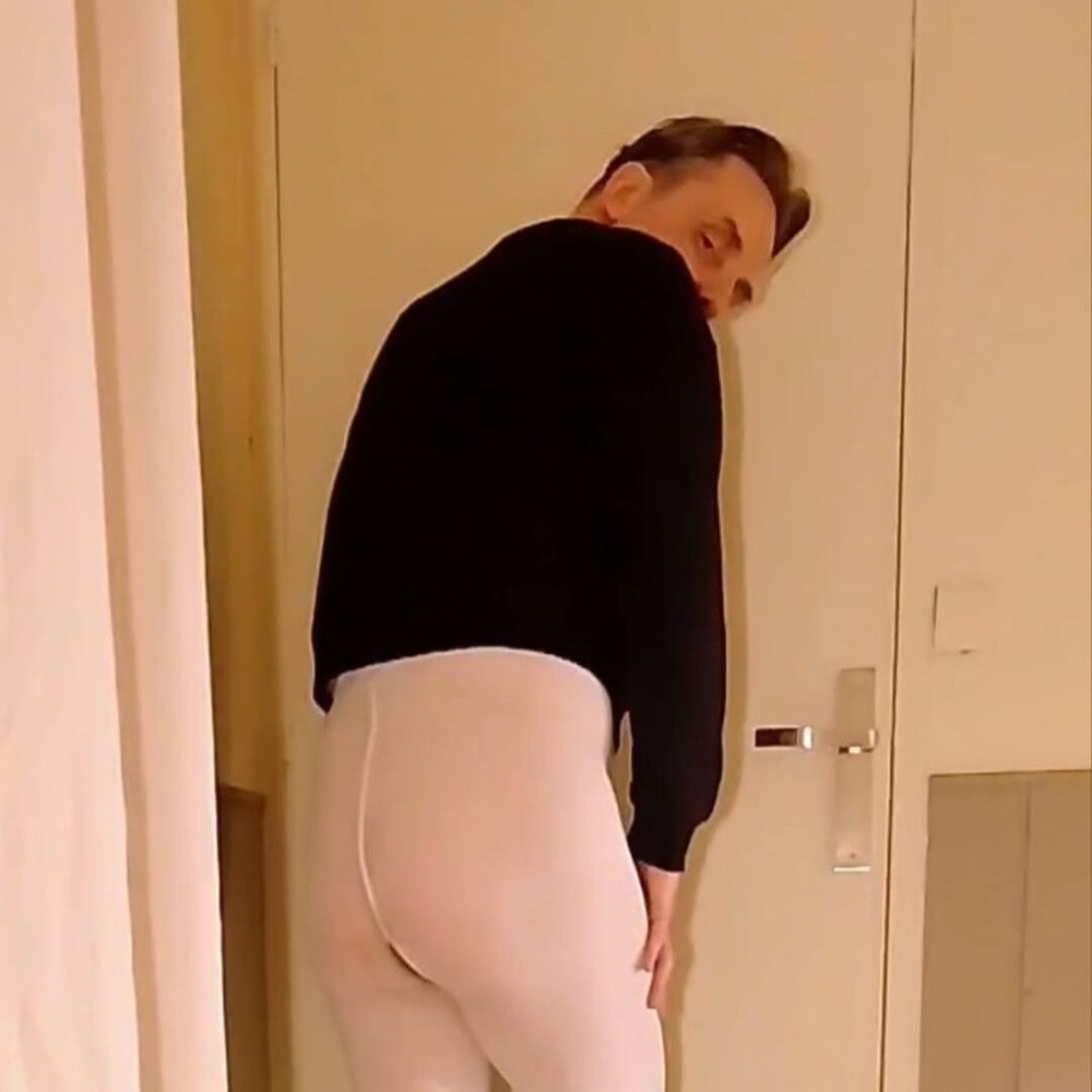 Slutty and horny in white open pantyhose #10