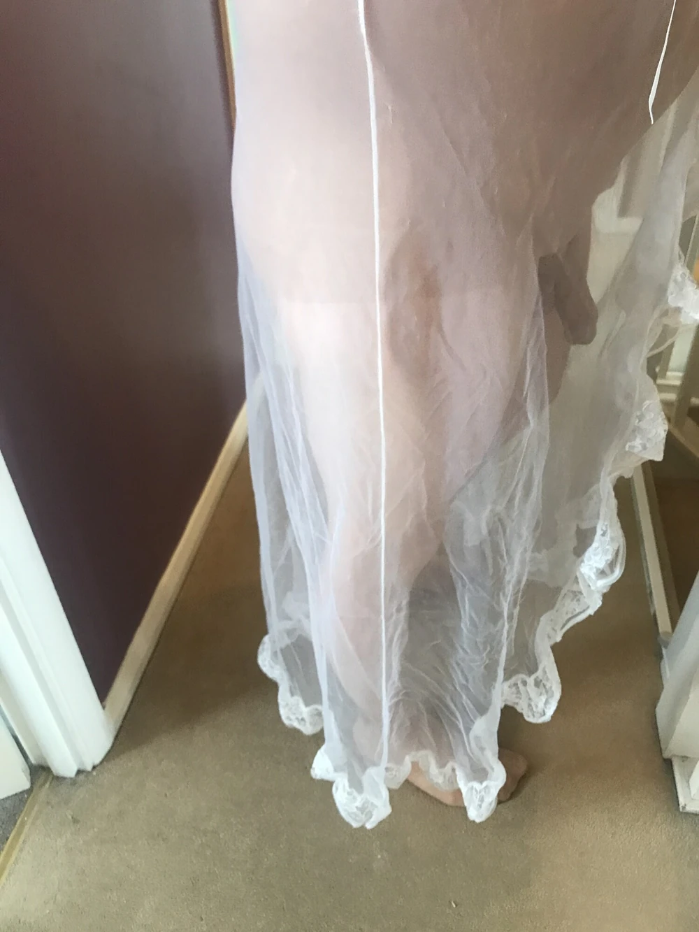 sissy wearing her white nighty and tan pantyhose #6