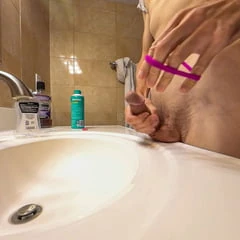 Some muscle skinny guy hard jerk off his uncut huge cock