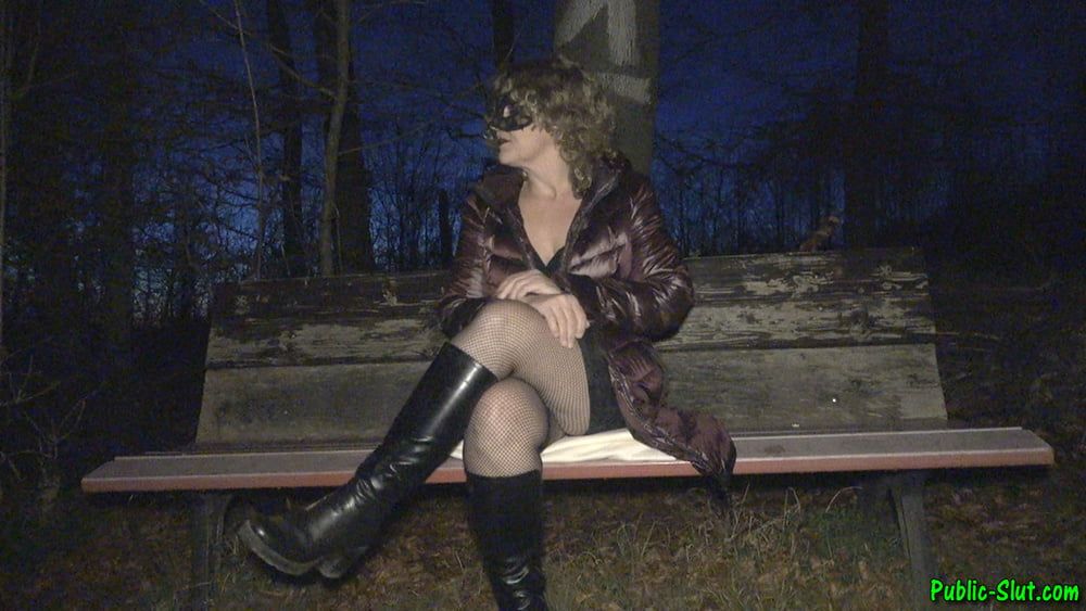 Dogging slut fucked and creampied by strangers in the park #16