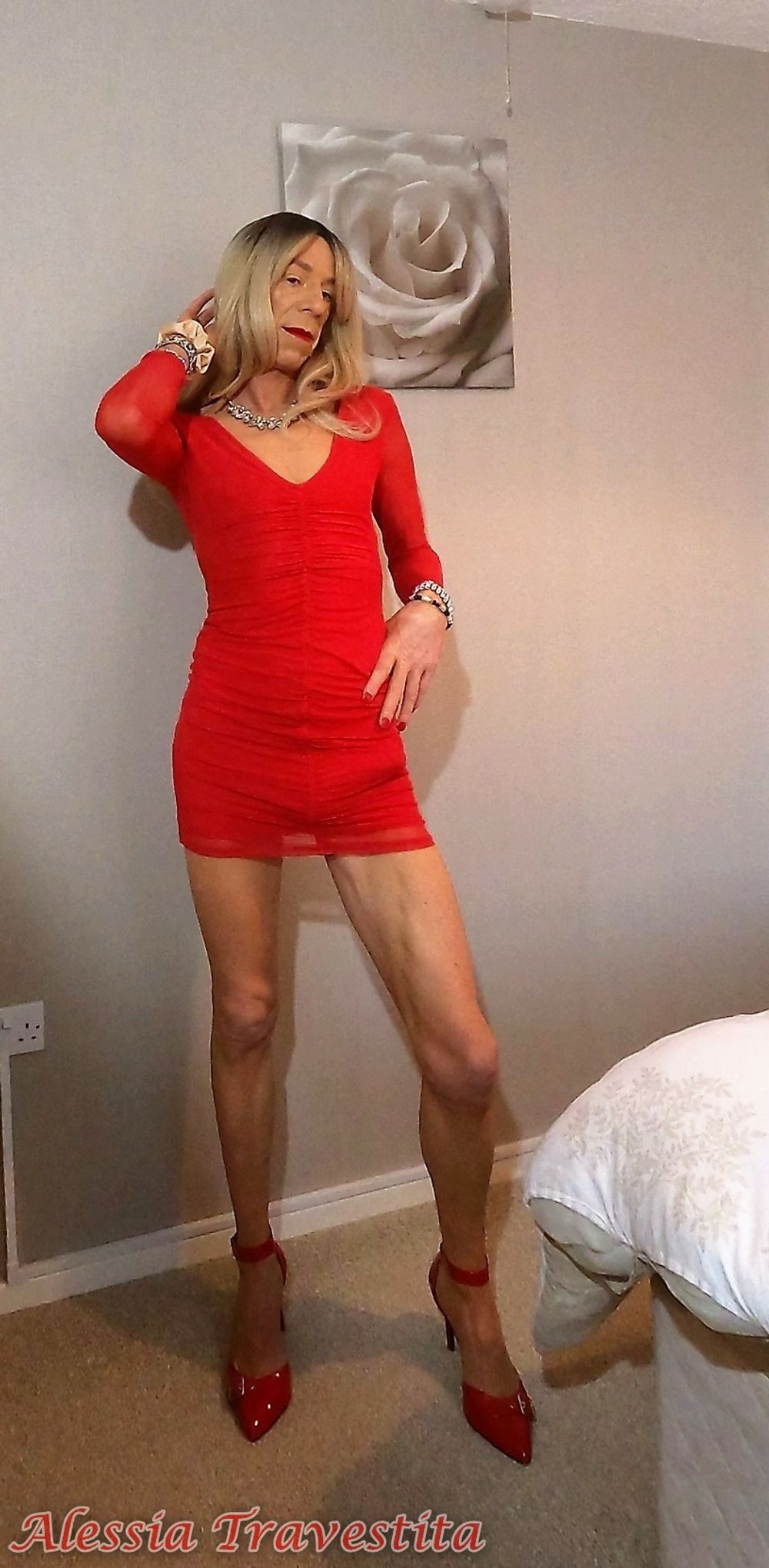 64 Alessia Travestita in Sheer Red Dress #11