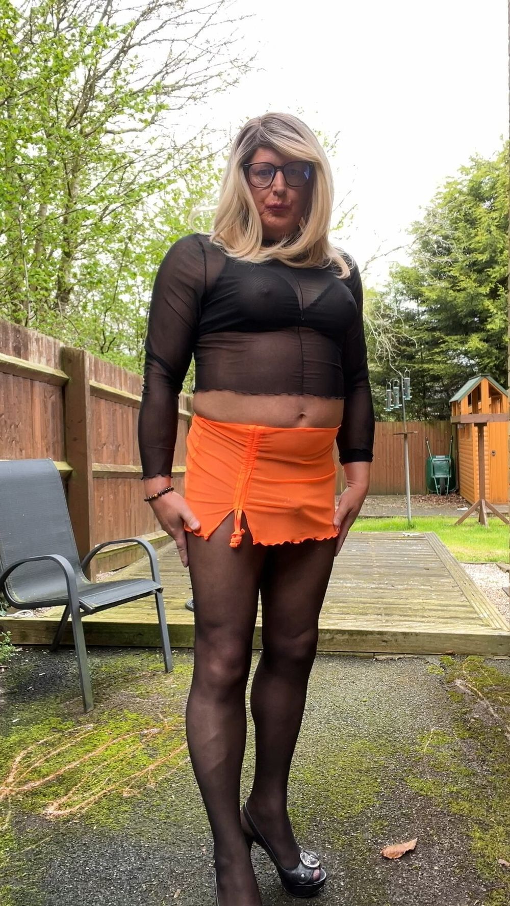 Amateur crossdresser Kellycd2022 in sexy black seamless hose #37