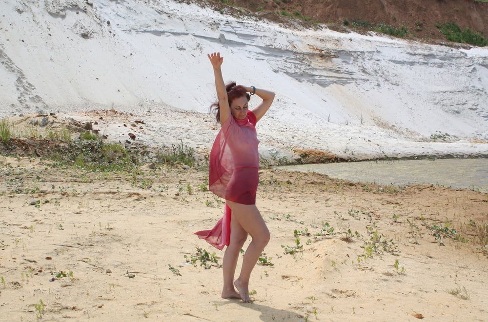 Red Shawl on White sand #26