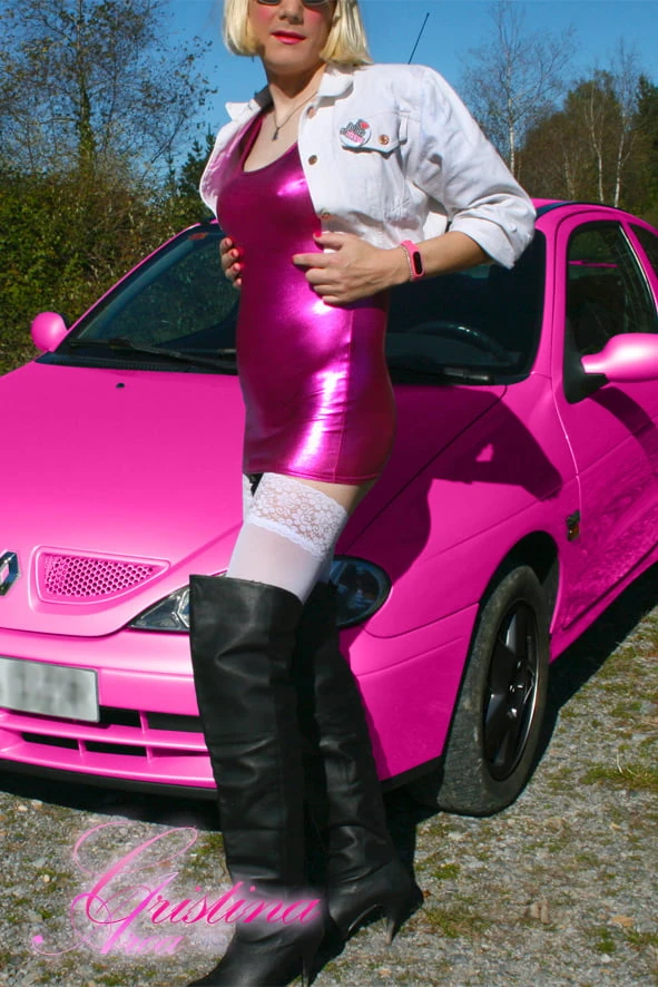 Slutty sissy in a photoshoot with her car... #3