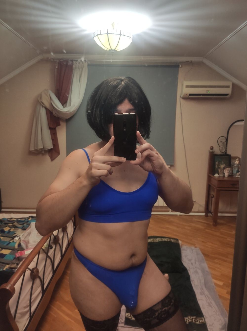 Sissy crossdresser in blue