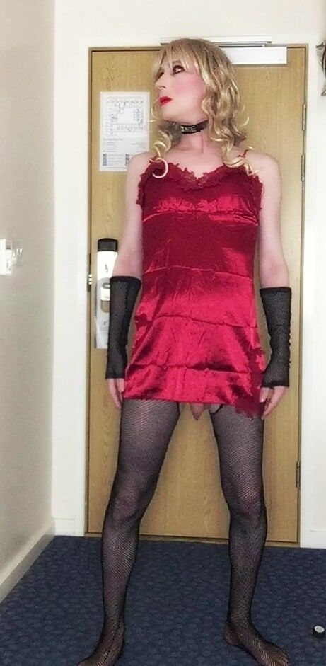 Skanky sissy in red dress #43