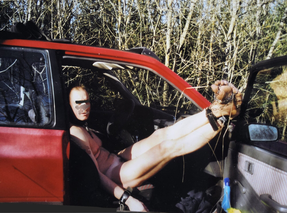 naked Guy Outdoor in his Car ( Chain Slave ) public Space! #4