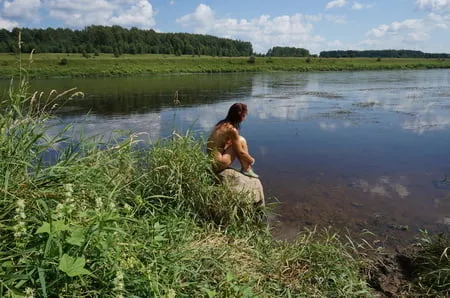 boulder in volga river         