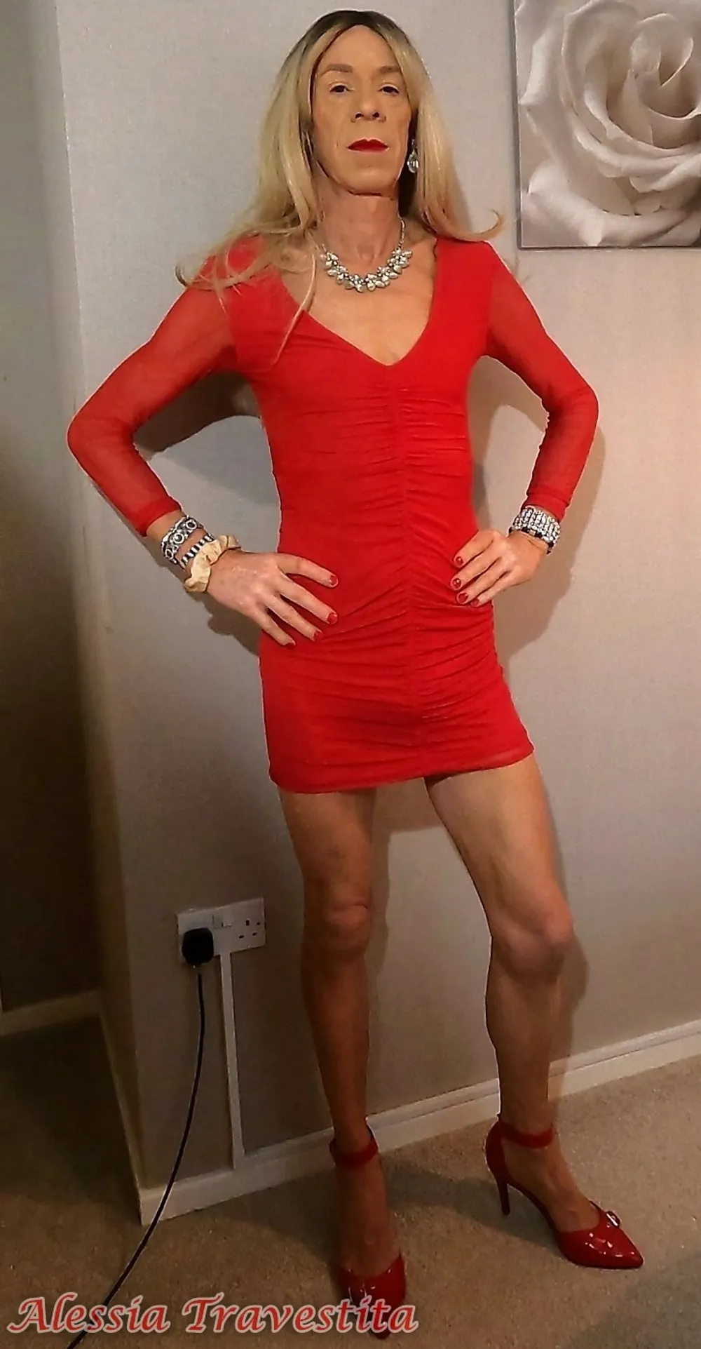 64 Alessia Travestita in Sheer Red Dress #16