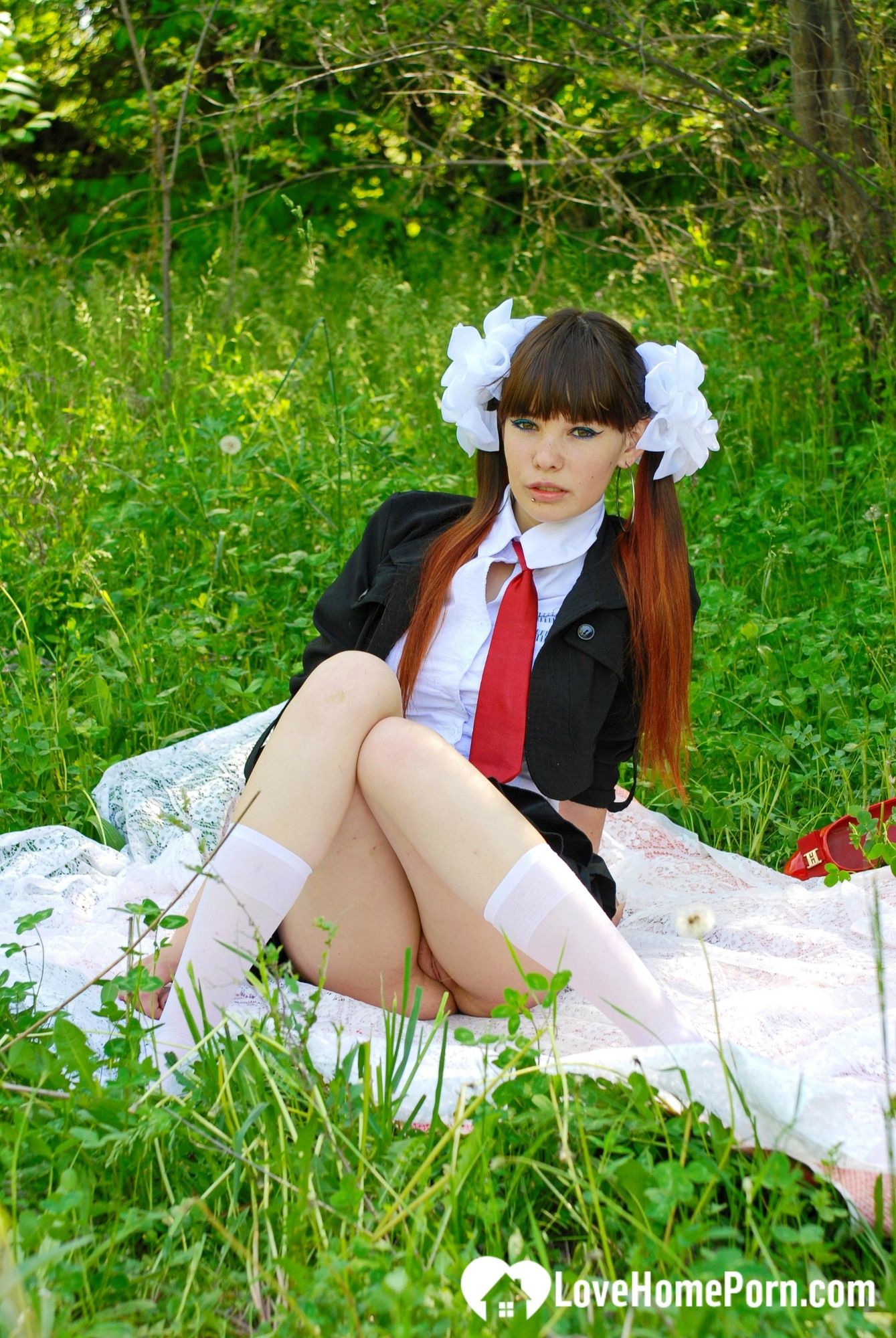 Schoolgirl turns a picnic into a teasing session #3