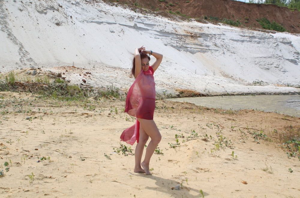 Red Shawl on White sand #27