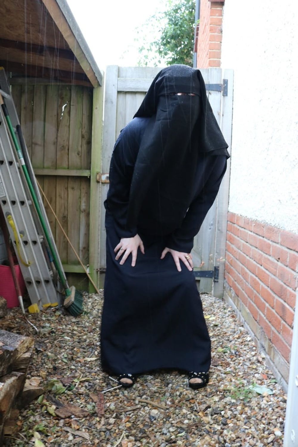 Burqa Outdoors Flashing in the Rain #48