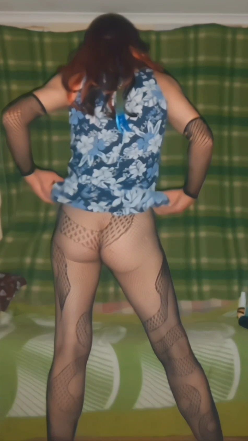 Some shots in my blue dress and snake pattern pantyhose #7