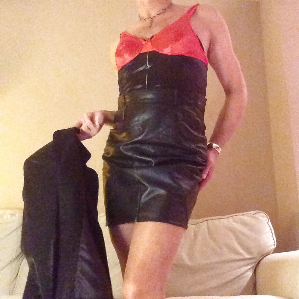 Kinky in leather skirt, stockings, satin lingerie #10