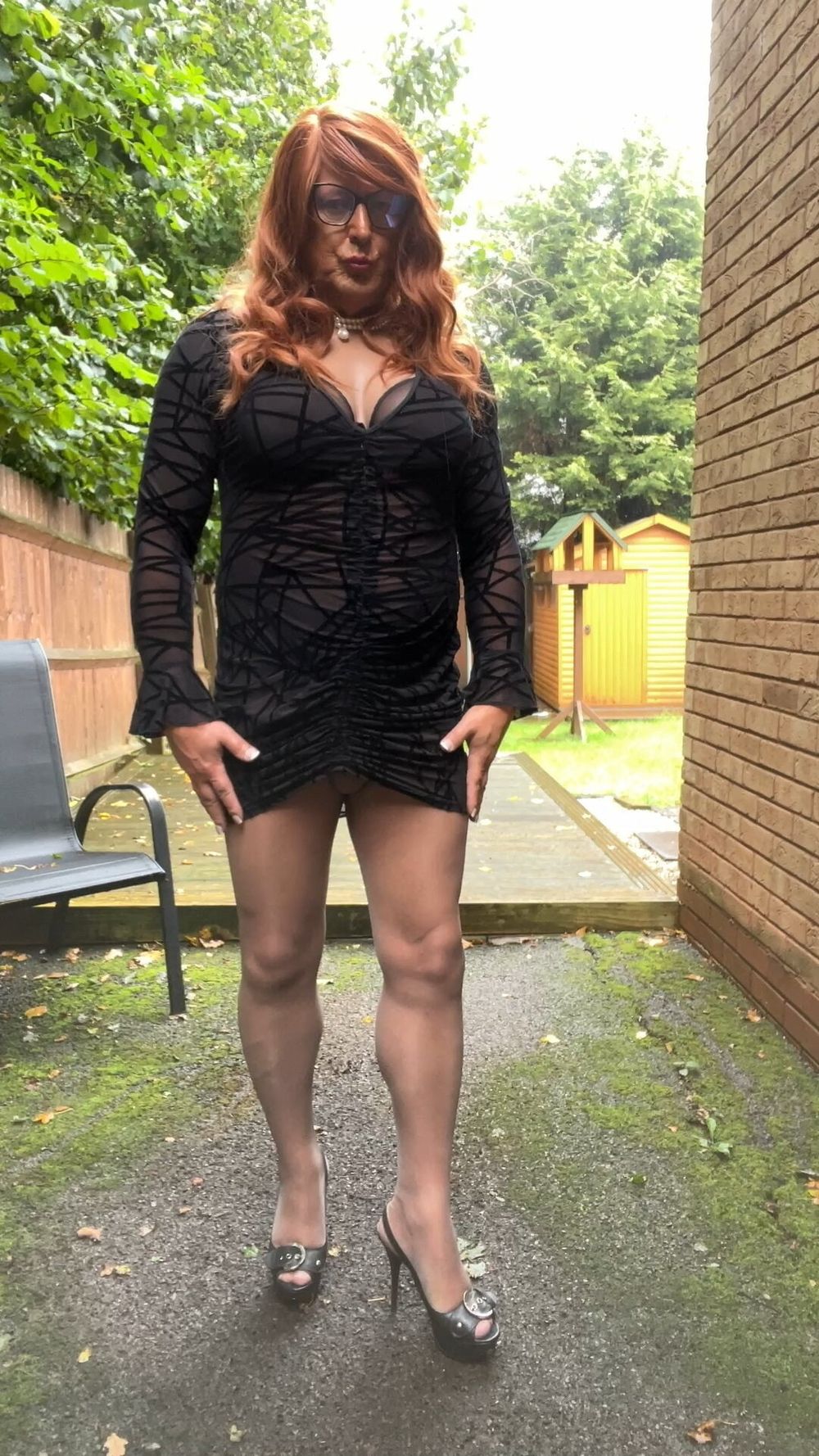 Crossdresser Kellycd2022 in black dress and grey pantyhose  #23