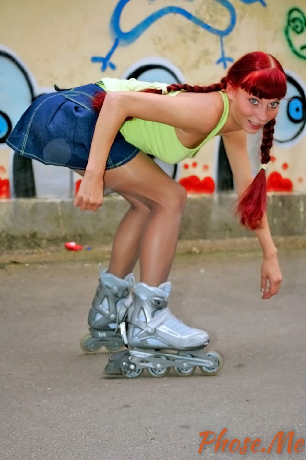 Redhead On Rollerblades Wearing Pantyhose #13