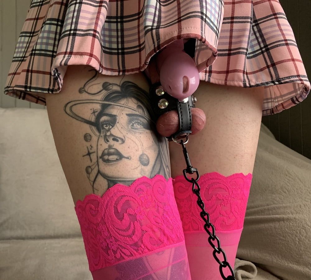 My new pink Chastity cage to match my pink outfit