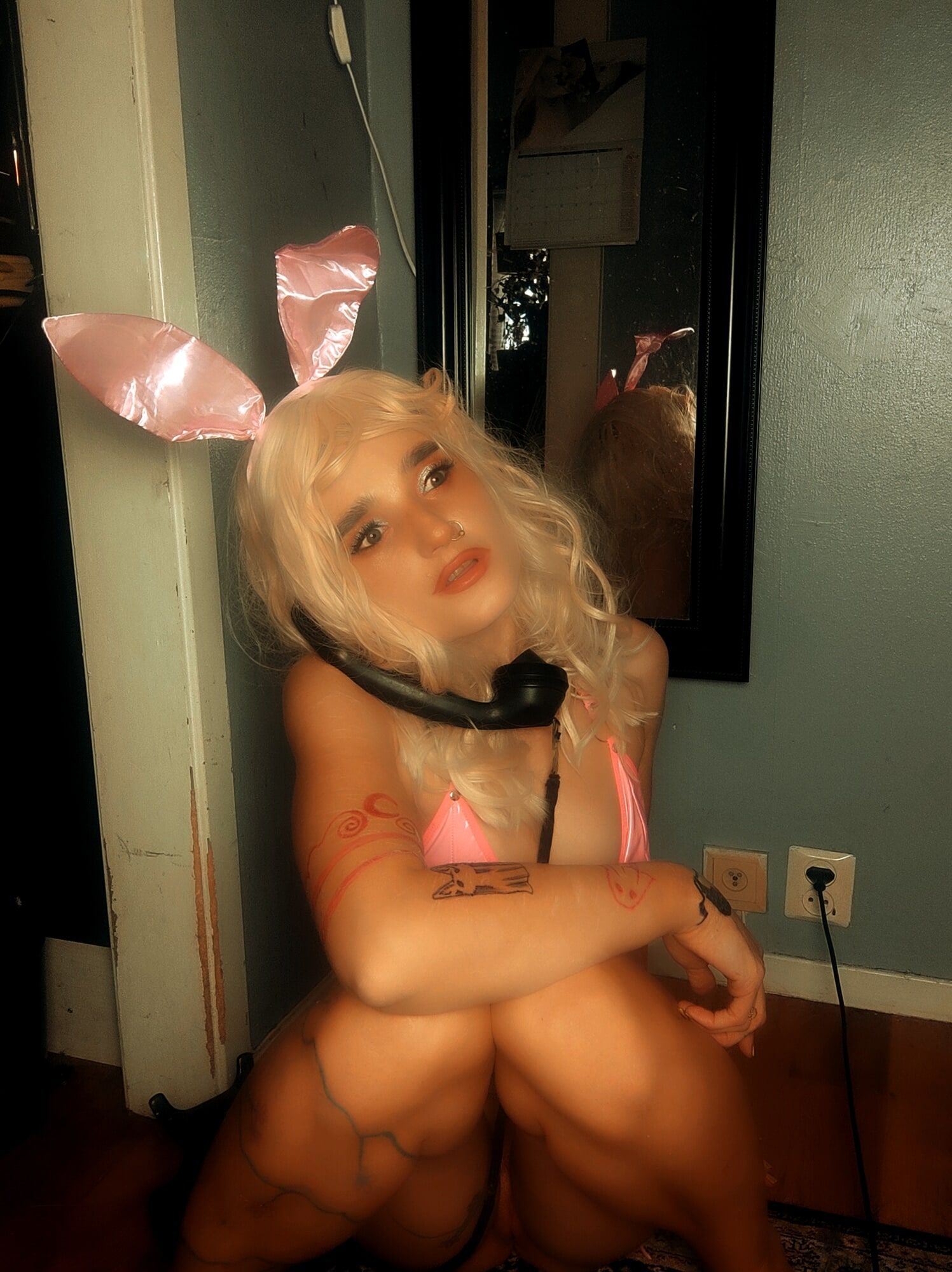 Pink bunny talking on the phone while showing off pussy #46