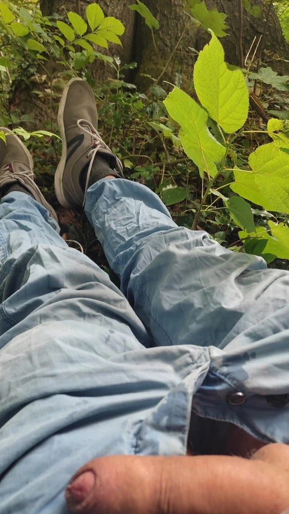 Lying on the forest floor , uncover my dick #3