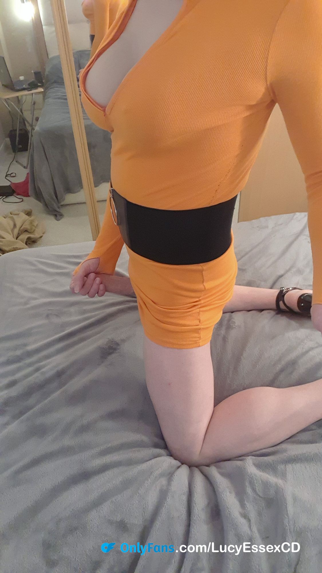 Big Cock TGirl Lucy - Orange Dress Selfies #6