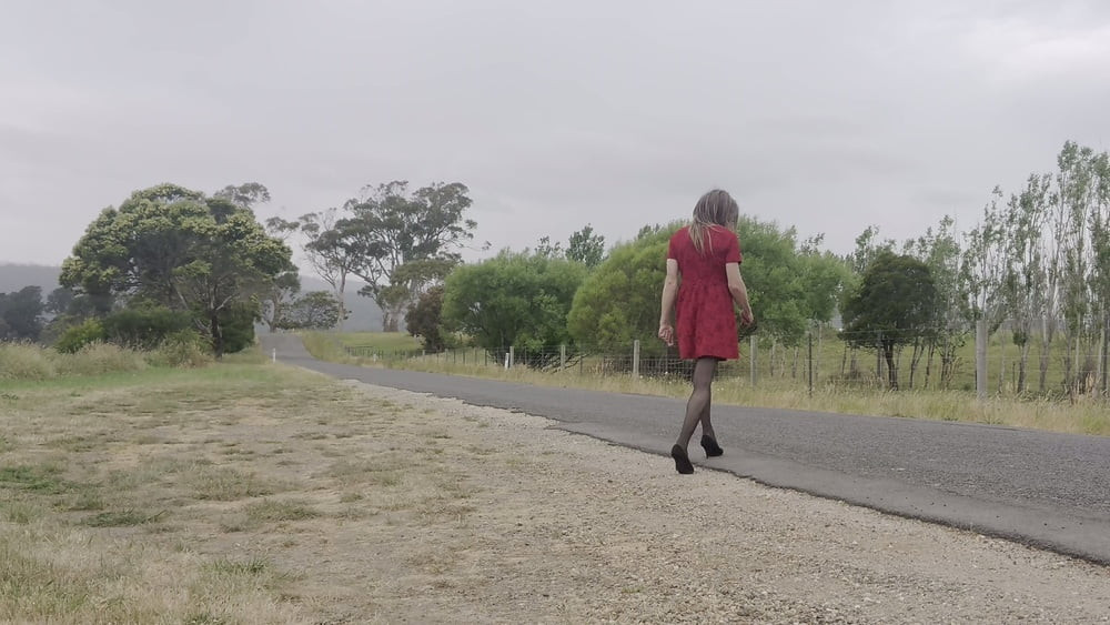 Crossdress road trip red dress #5