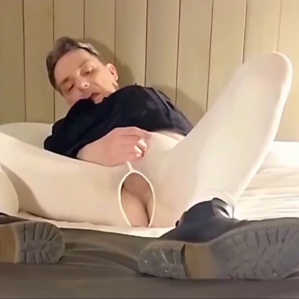Cock stroking and ass fingering in white open pantyhose #38