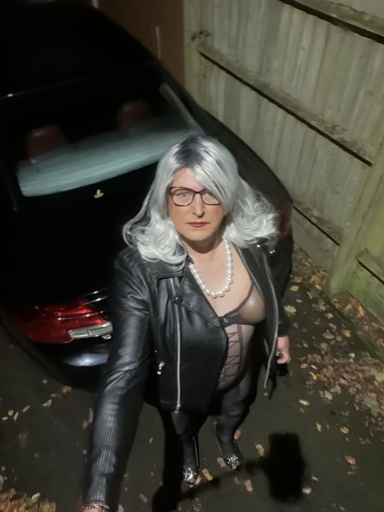 Crossdresser Kellycd masturbating in black bodysuit outdoor  #27