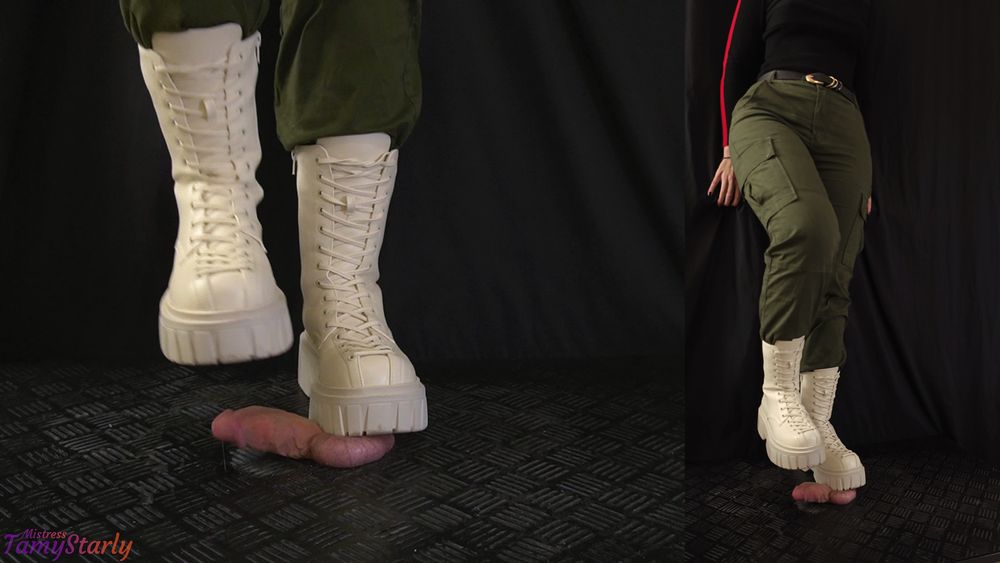 Military Girl Ballbusting You in White Dirty Combat Boots #12