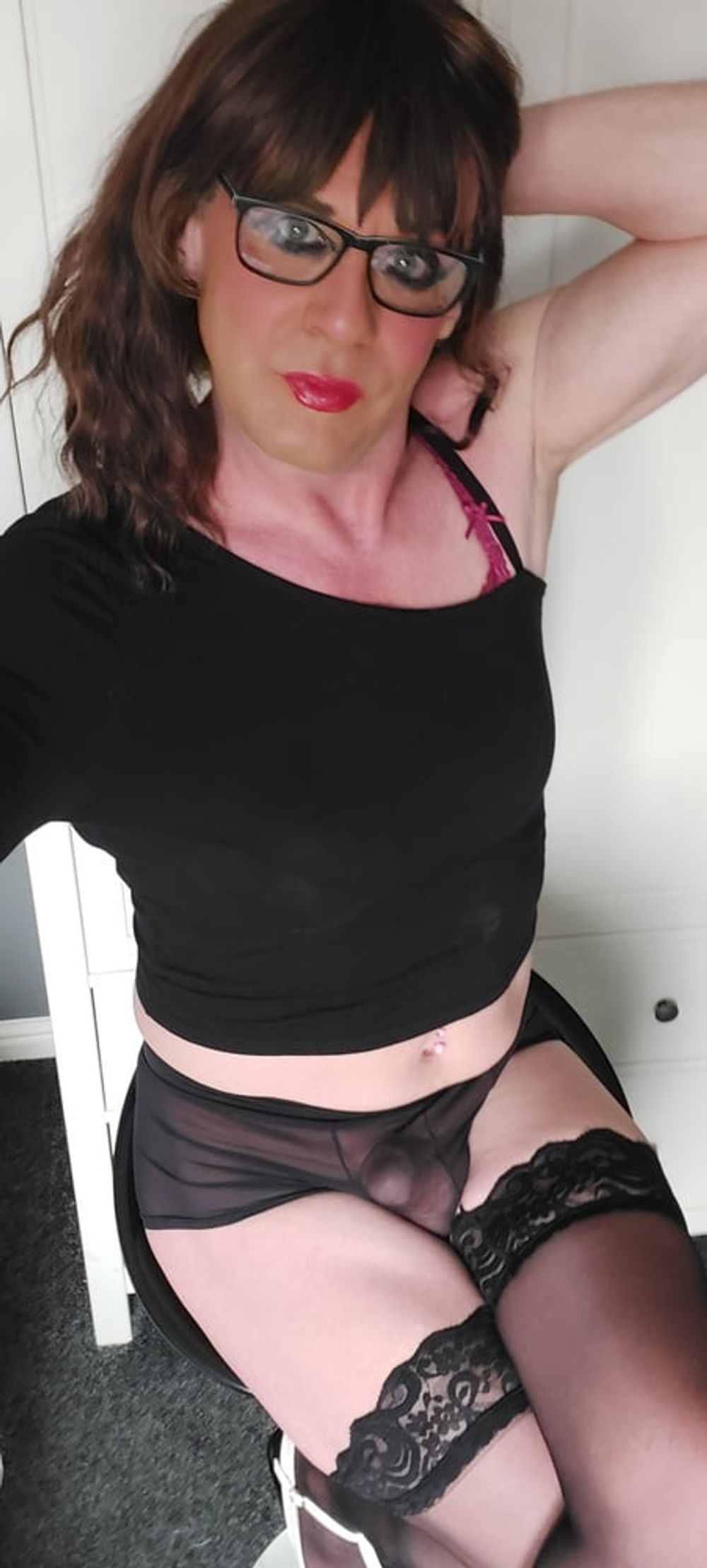 crossdressing Juniper Beri in black underwear #27