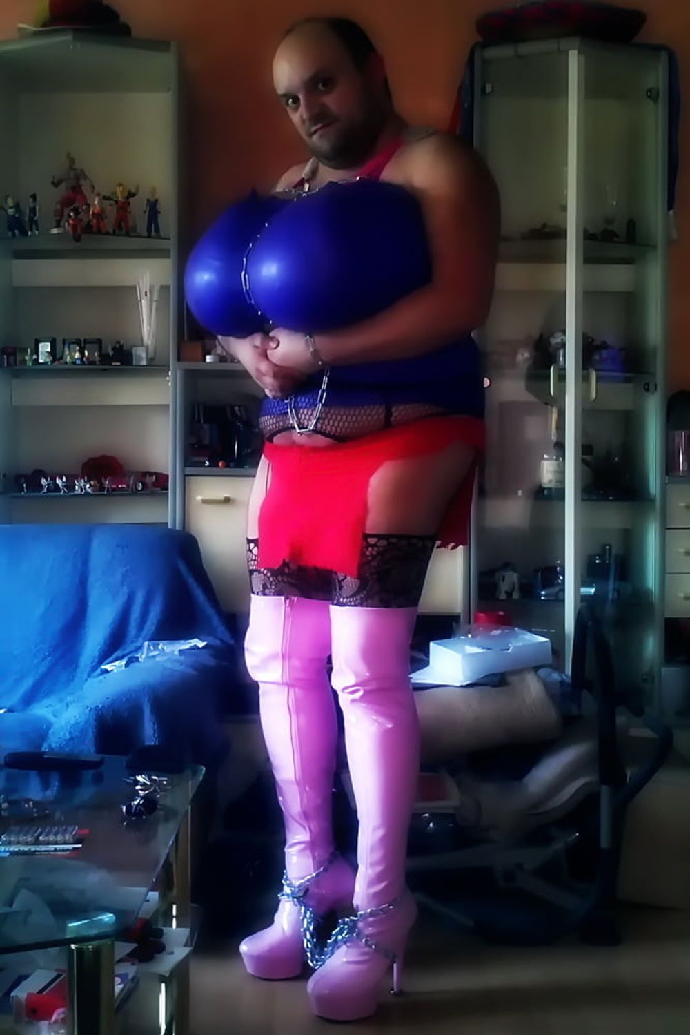 Overknee Boots Pink Latex Stiefel Fetish High Heels Tits Hot #10