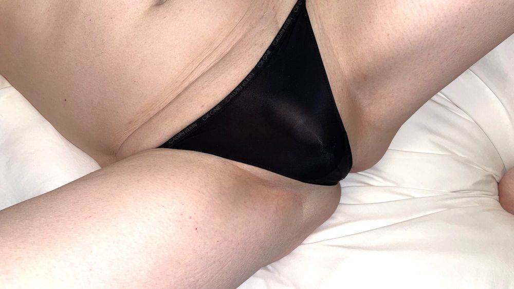 Freshly shaved, butt plug and black C.K thongs #17