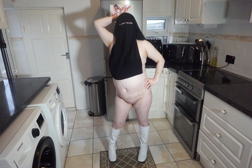 Naked in Niqab and white Knee Boots #4