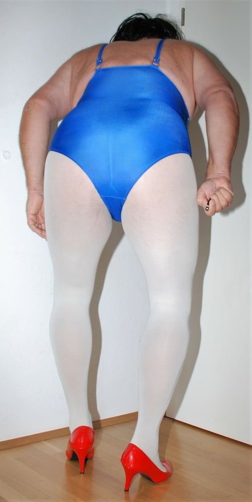 Swimsuite blue with tights white #9