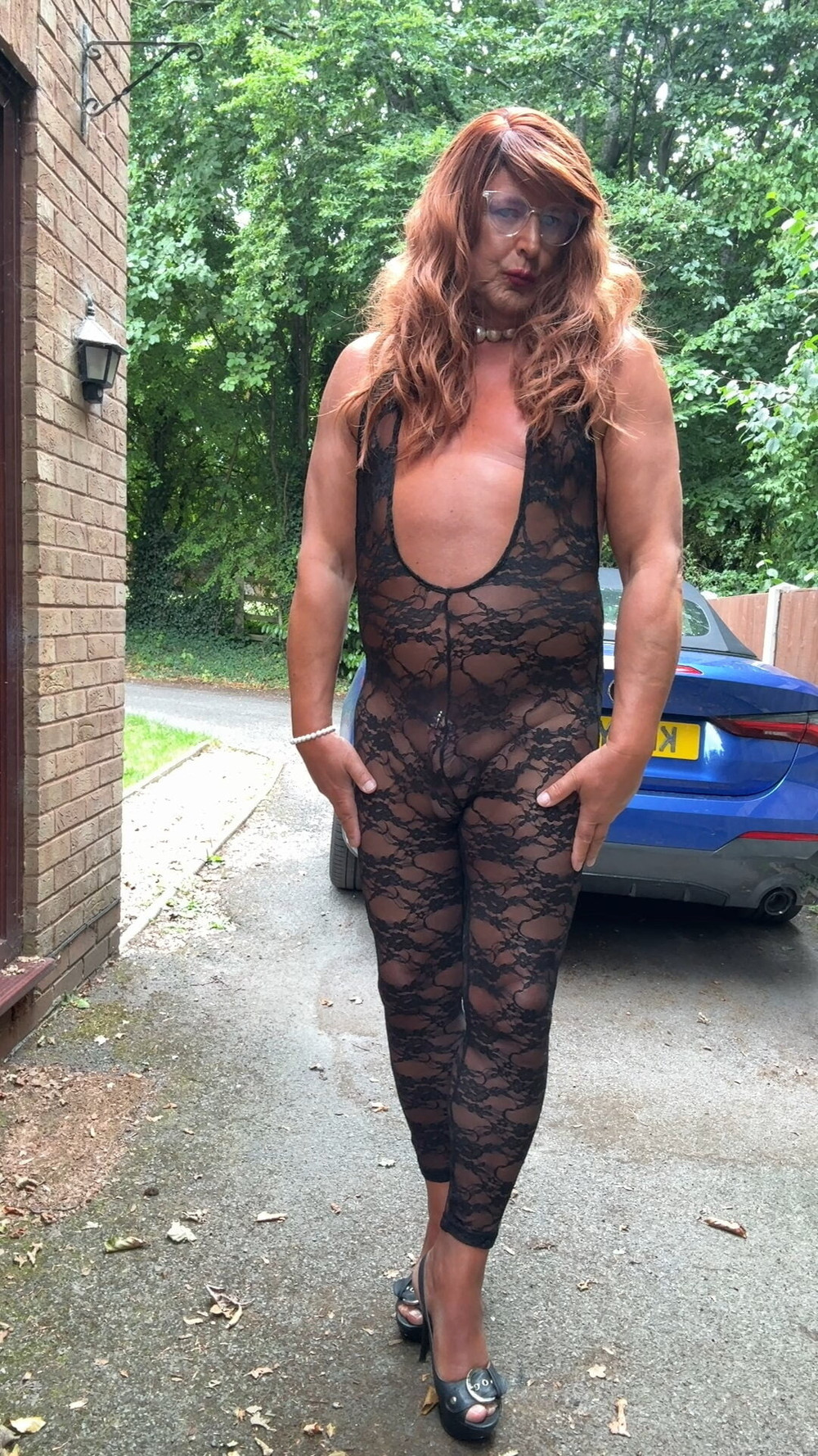 Sexy Crossdresser kellycd2022 in black lace catsuit and heel #26