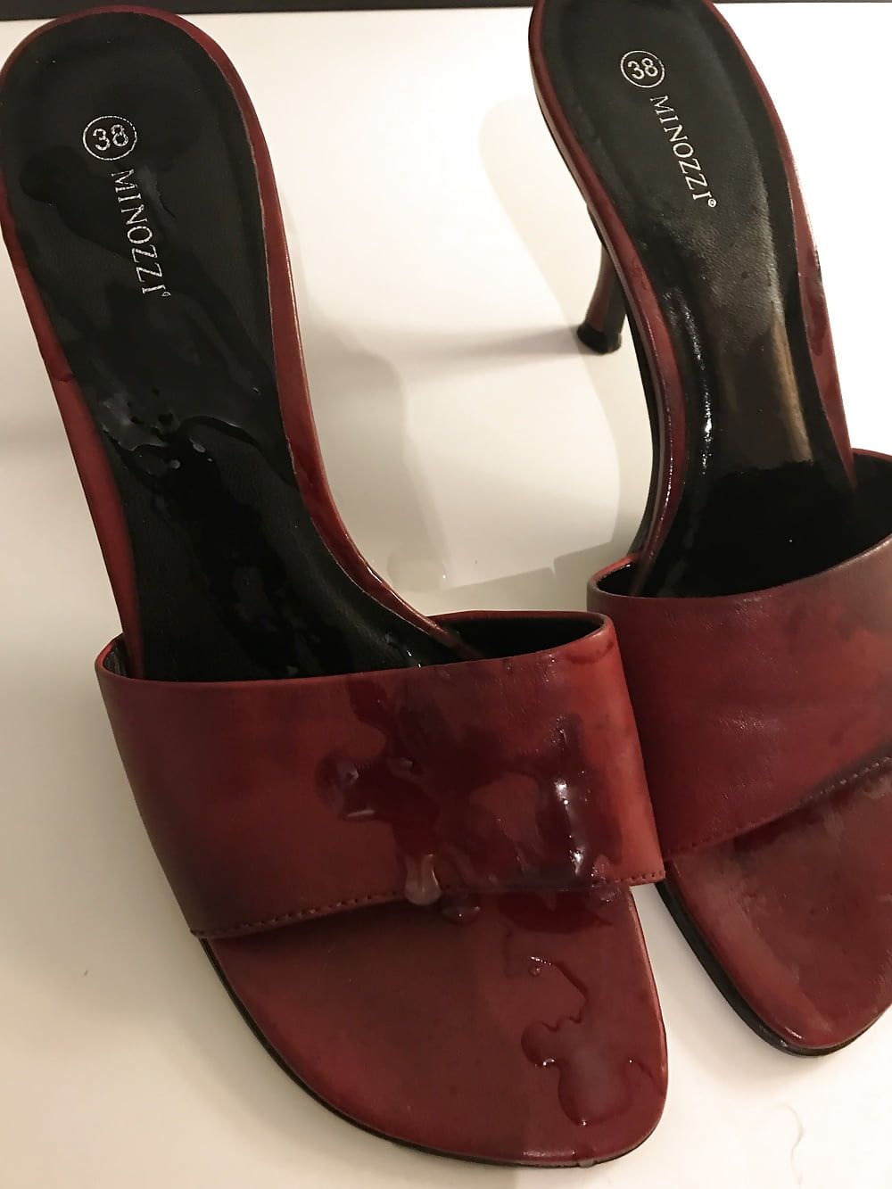 Red Leather Mules creamed