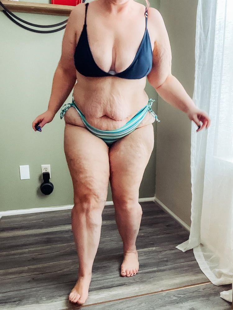 BBW Tries on a Micro Bikini striping down and gets naked #5