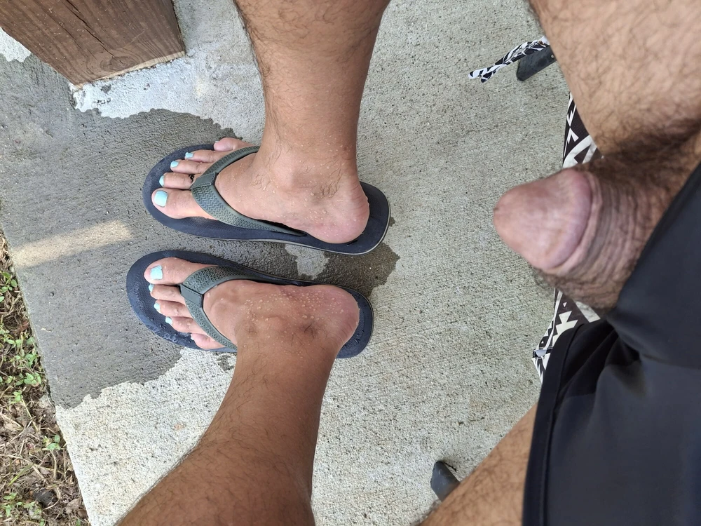 My little dick and cute toes in flip flops #3