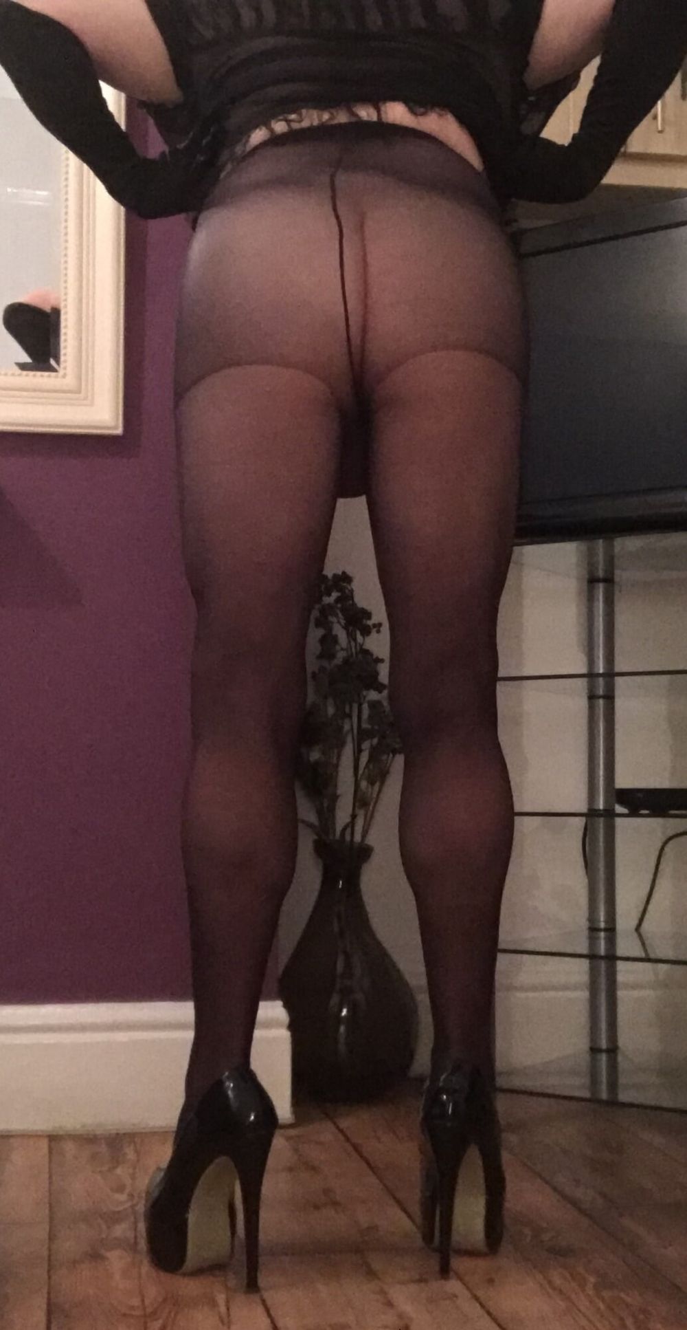 wife's sheer black tights #15