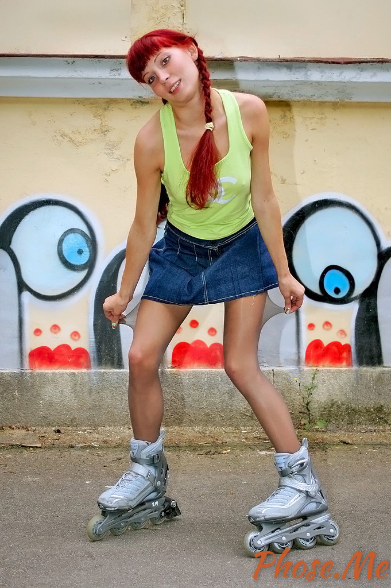 Redhead On Rollerblades Wearing Pantyhose #19
