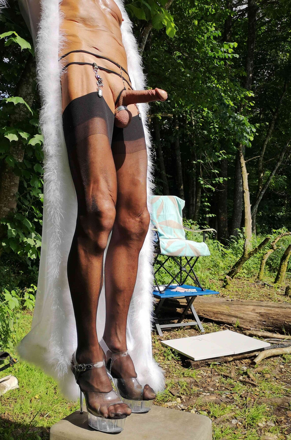 Boner and Marabou Negligee at public Nudist Lake #29