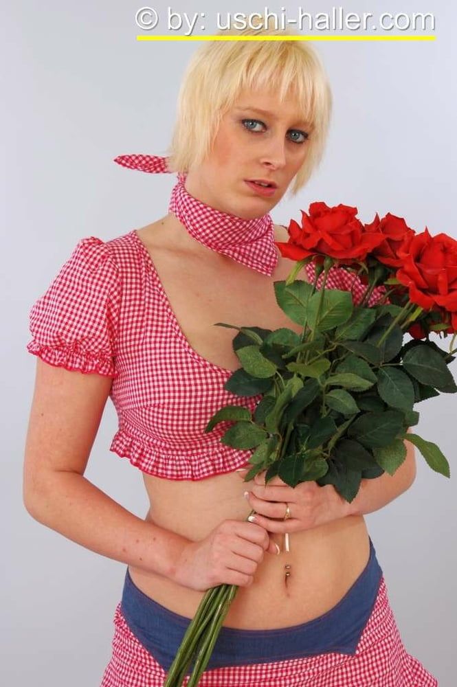 Photo shoot with blonde cum slut Dany Sun in a Bavarian dres #8