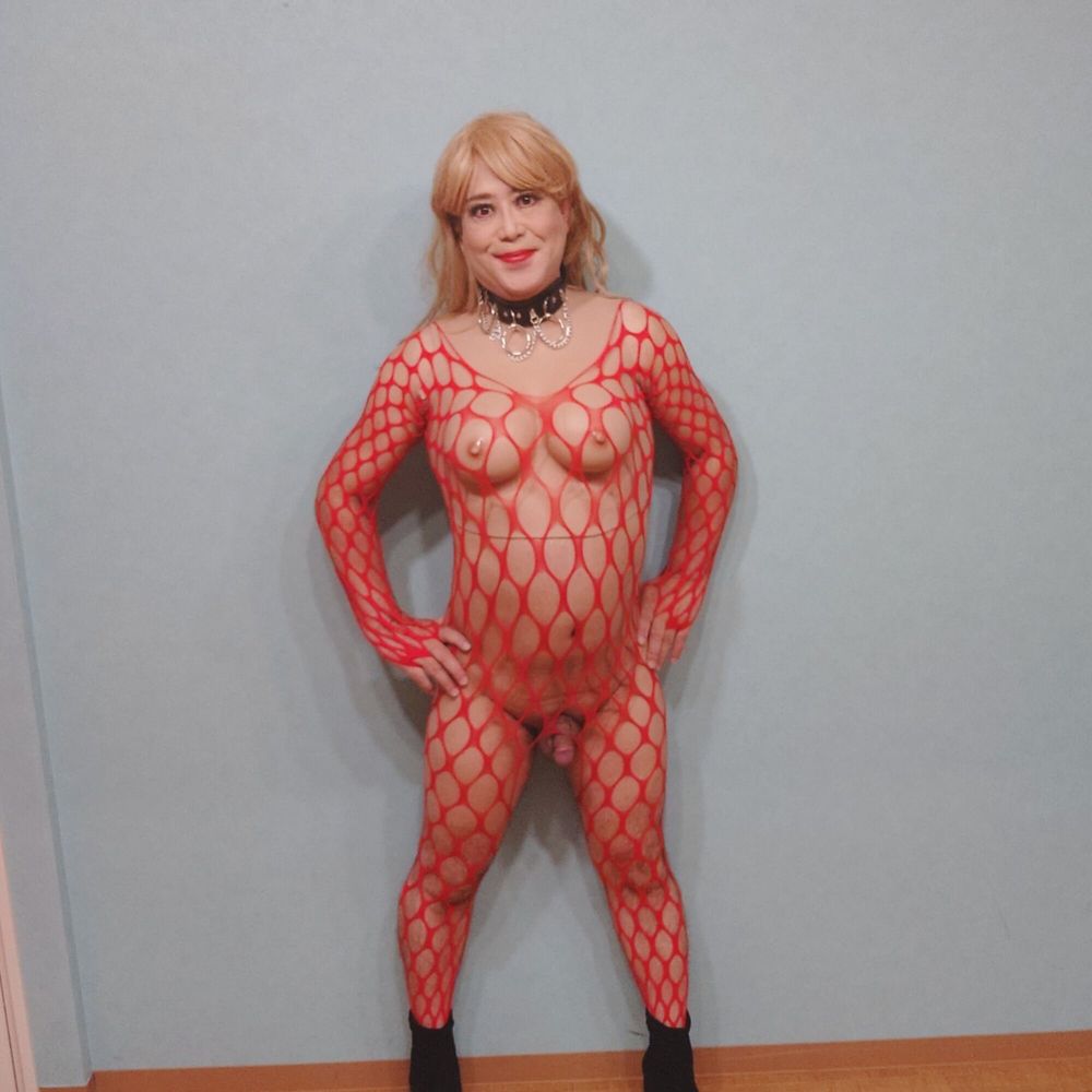 Red fishnet stockings. #4