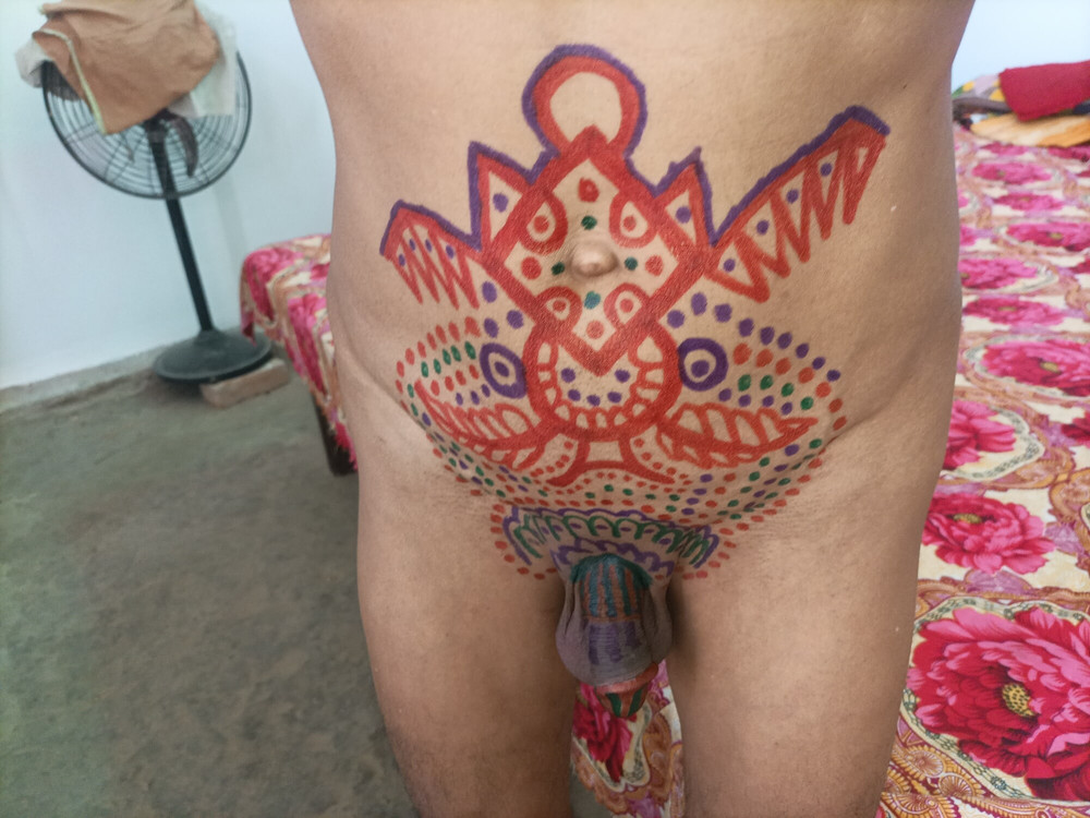 Sissy belly tattoo and coloured cock #5